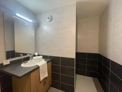 a bathroom with a sink and a mirror at Appartement familial à Samoëns, animaux admis, Wi-Fi inclus - FR-1-624-133 in Samoëns