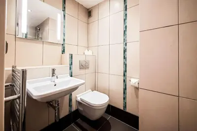 a bathroom with a toilet and a sink at Les Aiguilles du Brevent - Grand Appt Renove - Central - Terrasse avec Vue in Chamonix-Mont-Blanc