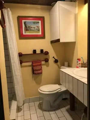 a bathroom with a toilet and a sink at Charming Apartment ideal for families in Megève