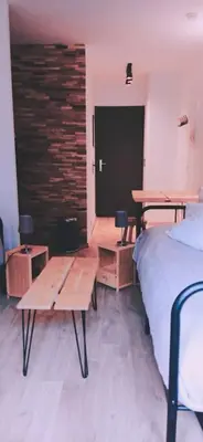 a bedroom with a bed and a table and a desk at Studio élégant à Chamonix in Chamonix-Mont-Blanc