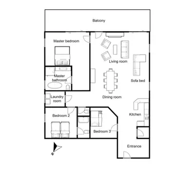a floor plan of a house at Spacious 3-bed in the heart of Chamonix with sauna in Chamonix-Mont-Blanc