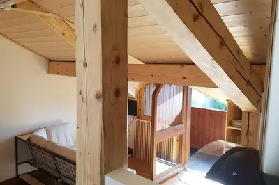 a room with an attic with wooden ceilings at Appartement Les Dents Blanches - Samöens Centre in Samoëns
