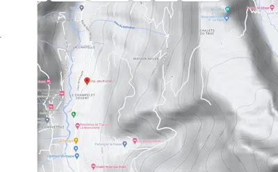 a map of a ski area with red dots at Appartement 6 personnes les Contamines Montjoie in Les Contamines-Montjoie