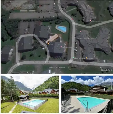 a collage of four pictures of a street with a house at Montagne aux Contamines Montjoie Appartement 6-7 personnes in Les Contamines-Montjoie