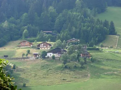 a group of houses on a hill in a field at Chalet L' Irrawaddy in Megève