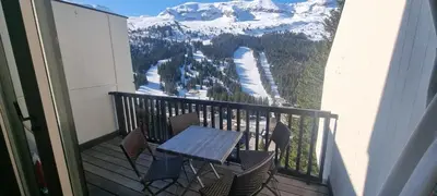 a view of a mountain with snow on it at La spatule in Flaine