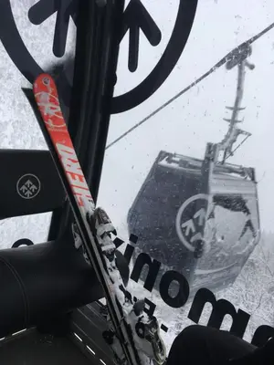 a pair of skis sitting next to a window at Chalet Oryx in Chamonix-Mont-Blanc