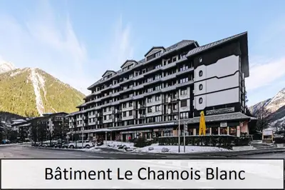 a large building on a street with mountains in the background at L'Aiguille - maeva Home - Appartement 2 pièces 5 personnes Confort MAE-2592 in Chamonix-Mont-Blanc