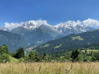 a view of a mountain range with snow capped mountains at Residence le Grand Panorama - with garden & view in Saint-Gervais-les-Bains