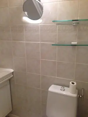 a bathroom with a toilet and a mirror at Appartment Aiguille Du Midi in Chamonix-Mont-Blanc