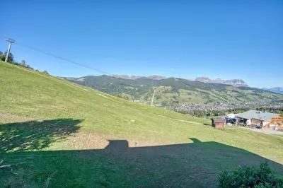 a shadow of a person on a grassy hill at Marmots in Megève