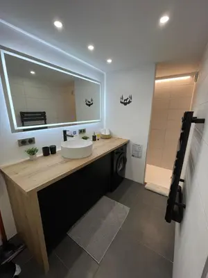 a bathroom with a sink and a mirror at Appartement - La Meute in Magland