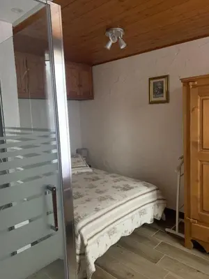 a bedroom with a bed and a glass shower at LES TOURISTES in Combloux