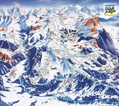 a map of a snow covered mountain at Arve et Giffre Samoens 1600 in Samoëns