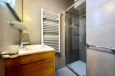 a bathroom with a sink and a shower at Flocon du Medonnet in Combloux