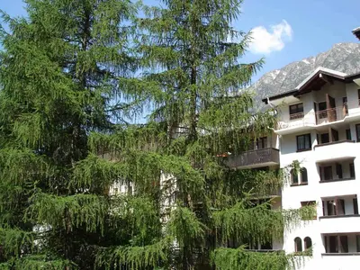 a building with a large tree in front of it at Appartement cosy à Chamonix pour 4, balcon, parking - FR-1-343-250 in Chamonix-Mont-Blanc