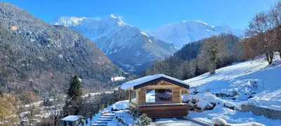 a gazebo in the snow on a snowy mountain at Les petites chambres St Gervais in Saint-Gervais-les-Bains