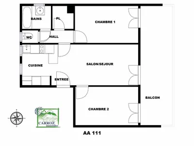 a floor plan of a house at 3 Pièces 6/8 Pers centre Carroz (AA111) in Les Carroz d'Araches