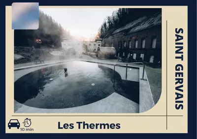 a picture of a swimming pool with the words less thermes at Le refuge 'Les 4 têtes' - balcon - vue montagne - proche centre & gare in Sallanches