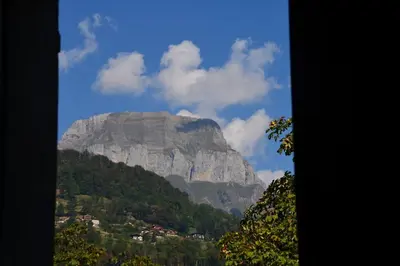 a view of a mountain in the distance at Appartement, au cœur de Sallanches in Sallanches