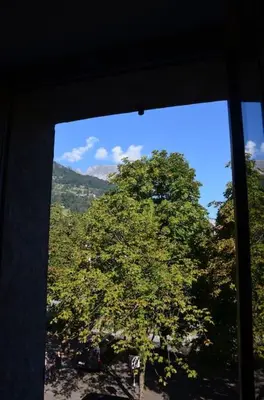 a view of a tree from a window at Appartement, au cœur de Sallanches in Sallanches