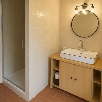 a bathroom with a sink and a shower at Chalet Anatole - Vue Mont Blanc Exceptionnelle in Saint-Gervais-les-Bains