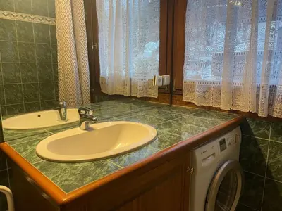 a bathroom with a sink and a washing machine at Apartment Clos du Chantey Moury by Interhome in Chamonix-Mont-Blanc
