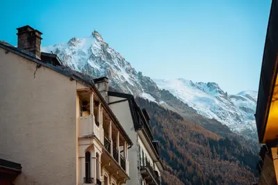 a building with a view of a mountain at Chalet la Pagode, vue Mont-Blanc et jardin privé in Chamonix-Mont-Blanc