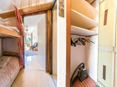 a bedroom with a bunk bed and a door to a hallway at Appartement cœur de village in Samoëns