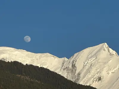 a snow covered mountain with trees in front of it at Luméa - Chalet vue sur le Mont Blanc in Saint-Gervais-les-Bains