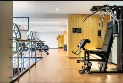 a gym with treadmills and a treadmill at La Belle Cordee SPA lujo y piscina CHAMONIX in Chamonix-Mont-Blanc