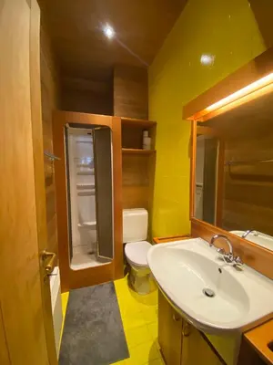 a small bathroom with a sink and a toilet at 10 Bel-Alp in Chamonix-Mont-Blanc