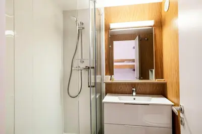 a bathroom with a shower and a sink at Résidence Andromède - maeva Home - Studio 4 personnes Confort MAE-3516 in Flaine