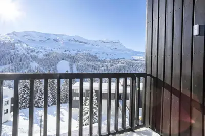 a balcony with a view of a snow covered mountain at Résidence Andromède - maeva Home - Studio 4 personnes Confort MAE-3516 in Flaine