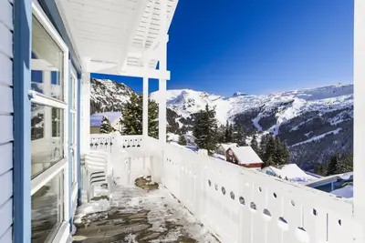 a balcony with a view of a snowy mountain at Les Chalets de Flaine Hameau - maeva Home - Chalet 7 Pièces 12 Personnes - Sélection MAE-3656 in Flaine
