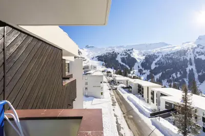 a view of a snowy mountain from a building at Résidence Pégase - maeva Home - Appartement 3 Pièces 8 personnes - Sélection MAE-3663 in Flaine