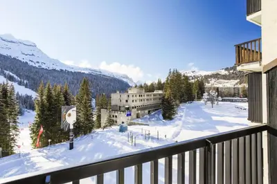 a view from a balcony of a ski resort in the snow at Résidence Aldébaran - maeva Home - Appartement 2 Pièces 6 Personnes - Confort MAE-3806 in Arâches-la-Frasse