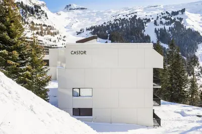 a building with the cisco logo on it in the snow at Résidence Castor - maeva Home - Appartement 2 Pièces 6 Personnes - Confort MAE-3847 in Arâches-la-Frasse