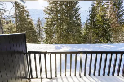 a view from the deck of the snow covered trees at Résidence Pollux - maeva Home - Studio 4 personnes - Budget MAE-4213 in Arâches-la-Frasse