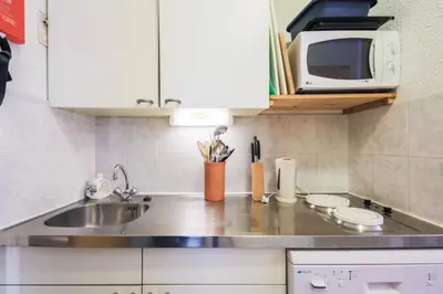 a kitchen with a sink and a microwave at Résidence Pollux - maeva Home - Studio 4 personnes - Budget MAE-4213 in Arâches-la-Frasse