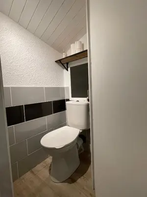 a bathroom with a white toilet in a room at Al_titude1138 in Les Contamines-Montjoie