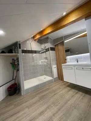 a bathroom with a shower and a sink at Al_titude1138 in Les Contamines-Montjoie