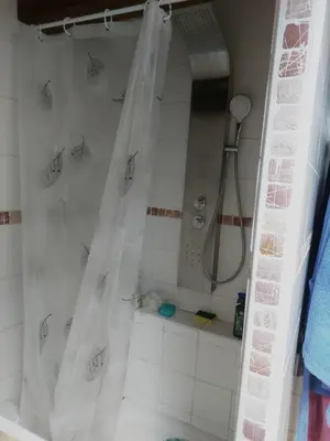 a bathroom with a shower with a shower curtain at Chambre privee in Sallanches