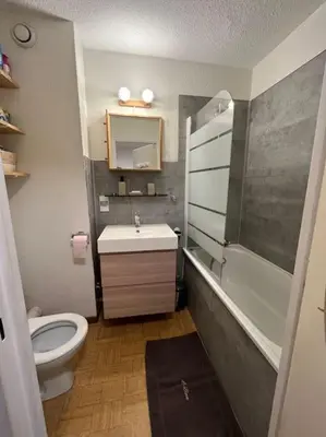 a bathroom with a white toilet and a sink at Studio au pied des pistes in Demi-Quartier