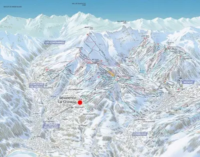 a map of a snow covered mountain with a red dot at Studio Bettex 4p- vue Mont-Blanc in Saint-Gervais-les-Bains