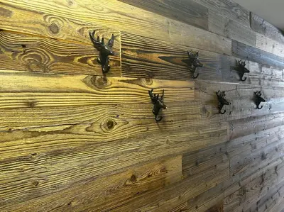 a wooden wall with antlers on it at Appartement à Megève in Demi-Quartier