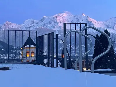 a row of trees on the side of a building at Face au Mont-Blanc, au cœur des plus grands domaines skiables de Haute-Savoie in Sallanches