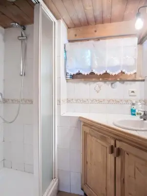 a bathroom with a shower and a sink at Le cosy refuge in Chamonix-Mont-Blanc