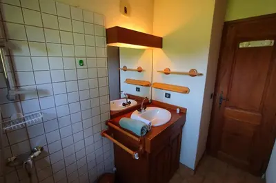 a bathroom with a sink and a mirror at Beautiful apartment near the slopes of Megève in Megève