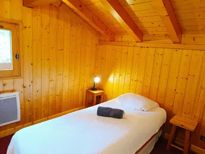 a bedroom with a bed in a wooden room at Le Mazot des Tacounets in Saint-Gervais-les-Bains